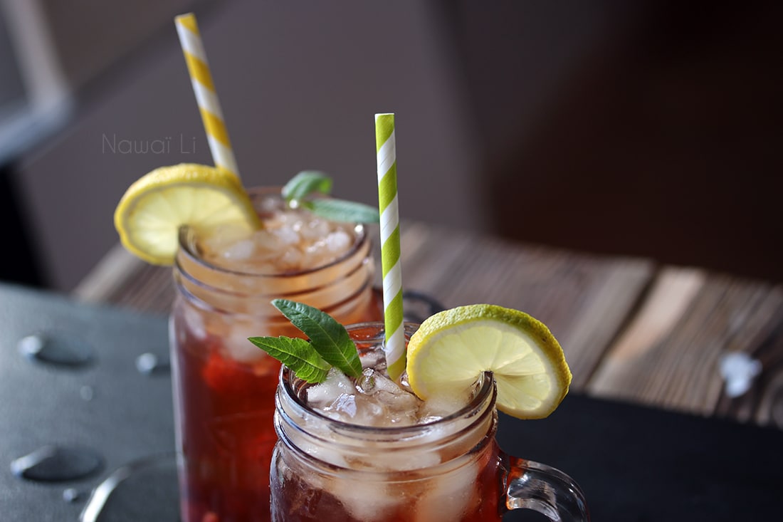 Thé froid détox avec framboises et sirop d'érables - Vegan
