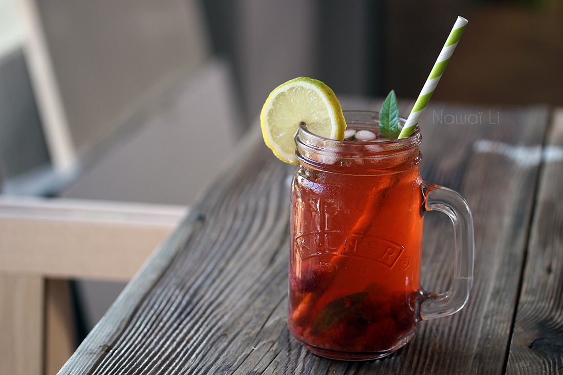 Thé froid détox avec framboises et sirop d'érables - Vegan