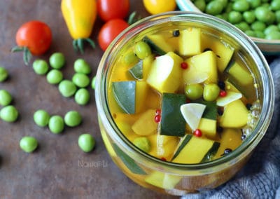 Conserve de courgette et petits pois au curry